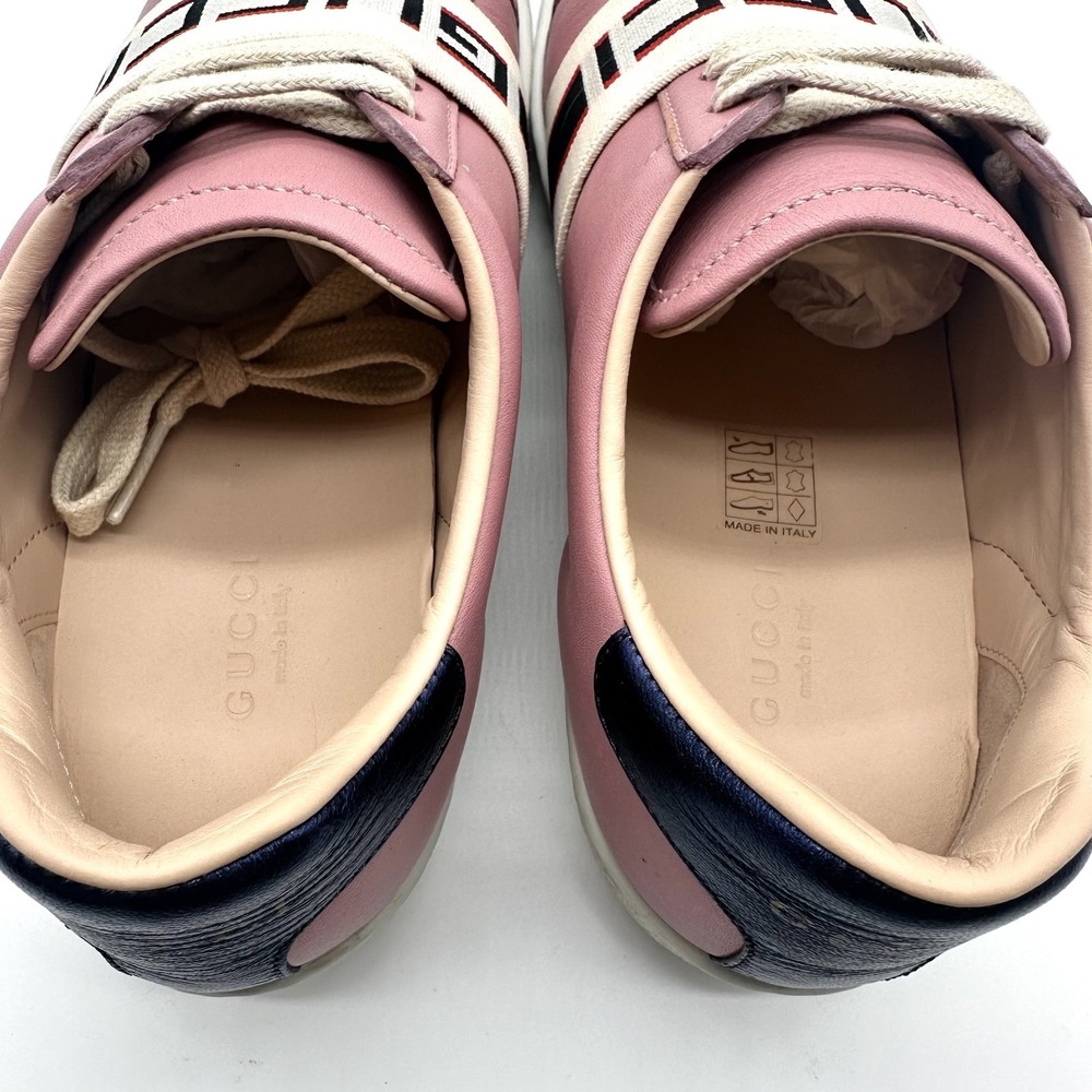 Gucci Bubblegum Pink Leather Ace Logo Stripe Strap Low Top Sneakers 6/36.5 - Picture 6 of 17